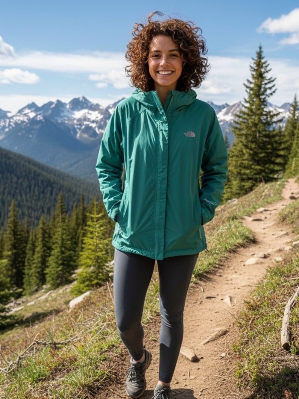 The North Face - Women's Hyvent DT W/ Pit Zips Teal Hooded Rain Jacket, Size XL